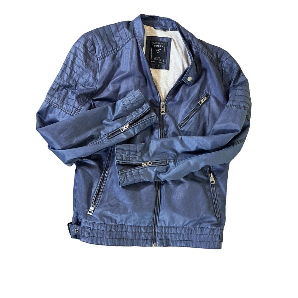 Guess Los Angeles Womens Navy Zip Members Jacket Cycle 80's Vibes S Small